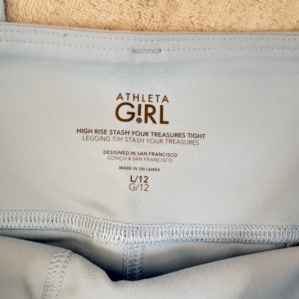 NWT Athleta Girl  Leggings in Light Blue Size 12 High Rise Stash - Picture 2 of 10